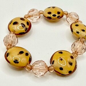 Artisan Lampwork Glass Tortoise Shell Beaded Stretch Bracelet - Boho Chic